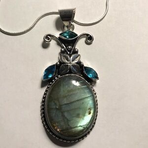 Labradorite Blue Topaz Stamped 925 Sterling Silver Necklace
